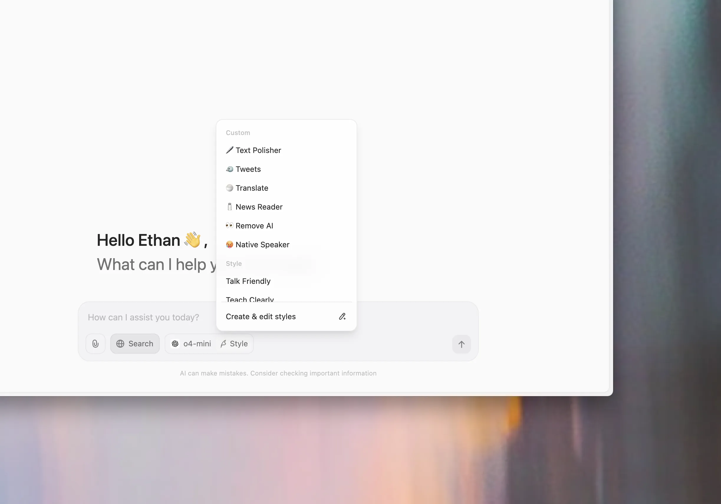 Use a custom style for AI responses